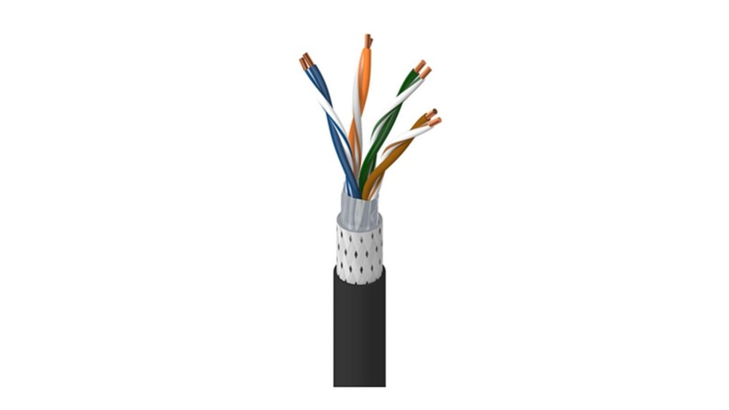 Belden Cat5e Unterminated to Unterminated Ethernet Cable, Tinned Copper Braid, Black PE Sheath, 100m, IEC 60332-1