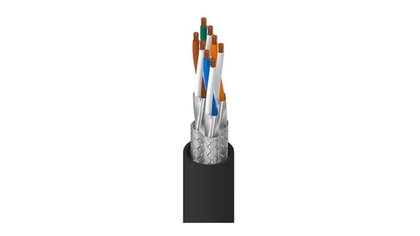 Belden Cat7 Unterminated to Unterminated Ethernet Cable, Tinned Copper Braid, Black PE Sheath, 100m, IEC 60332-1