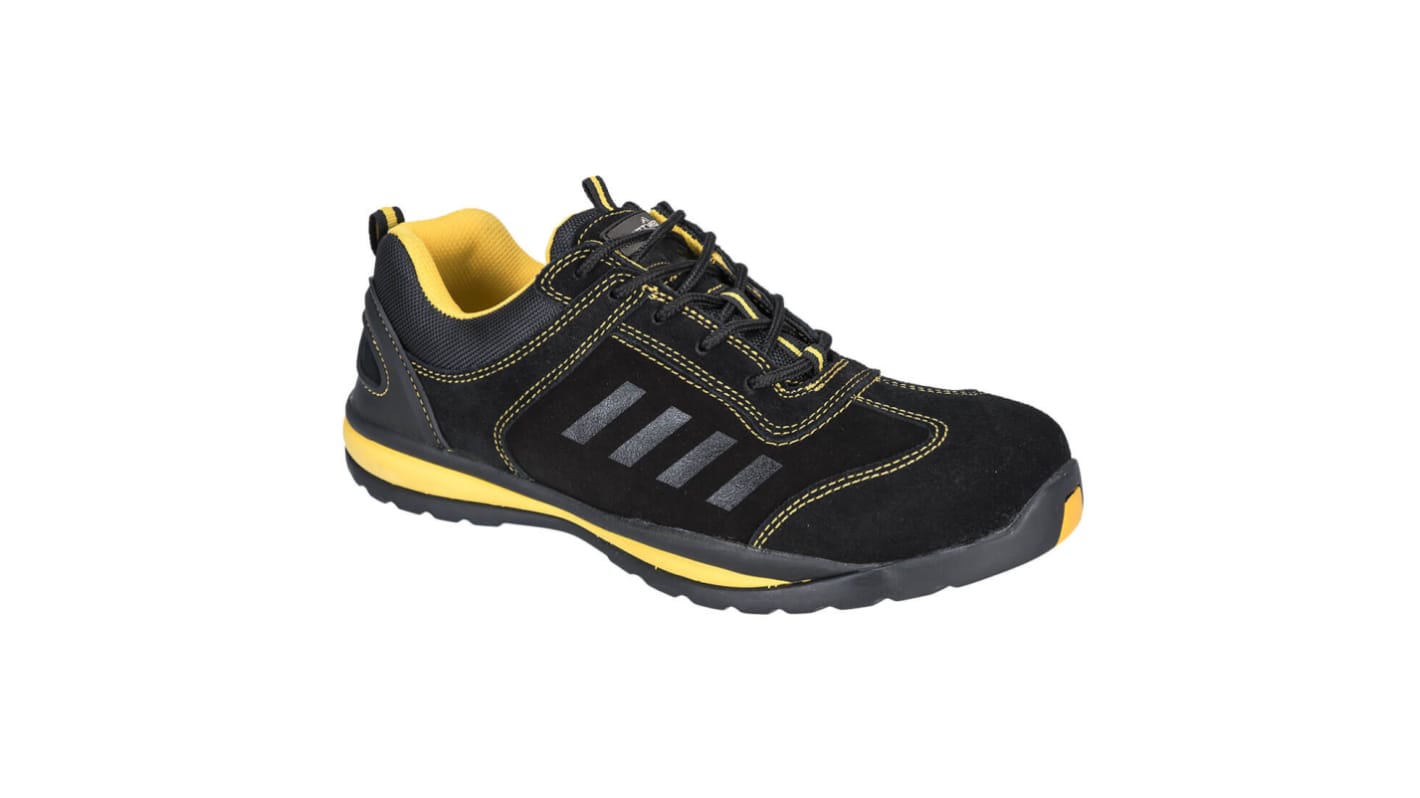 Shoes Trainer Black Leather Yellow Trim
