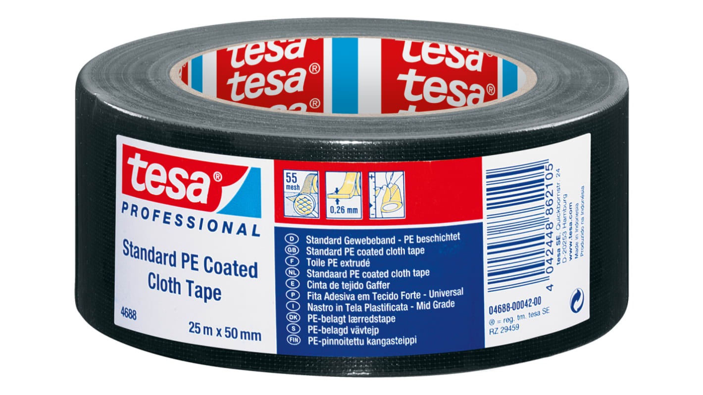 Tesa Tesa 4688 04688-00042 Cloth Tape, Black, PE Coated Finish