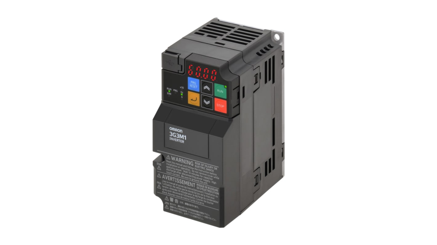 Omron Variable Speed Drive, 0.4 kW, 3 Phase, 200 V ac, 2 A, M1 Series