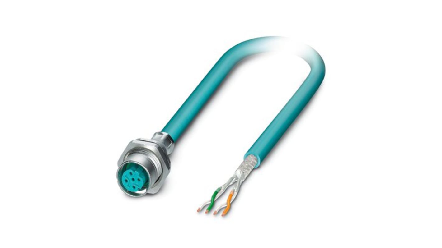 Phoenix Contact VS-M12FSBP Konfektioniertes Kabel Cat.5, 2m, Blau Patchkabel, A M12 Geschirmt Stecker, B offenes Ende,