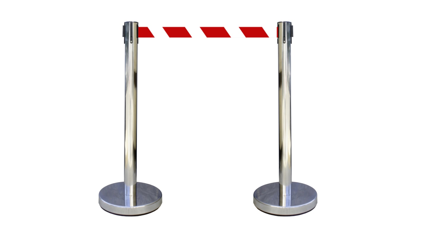 Viso Red & White Steel Safety Barrier, 3m, Red, White Tape