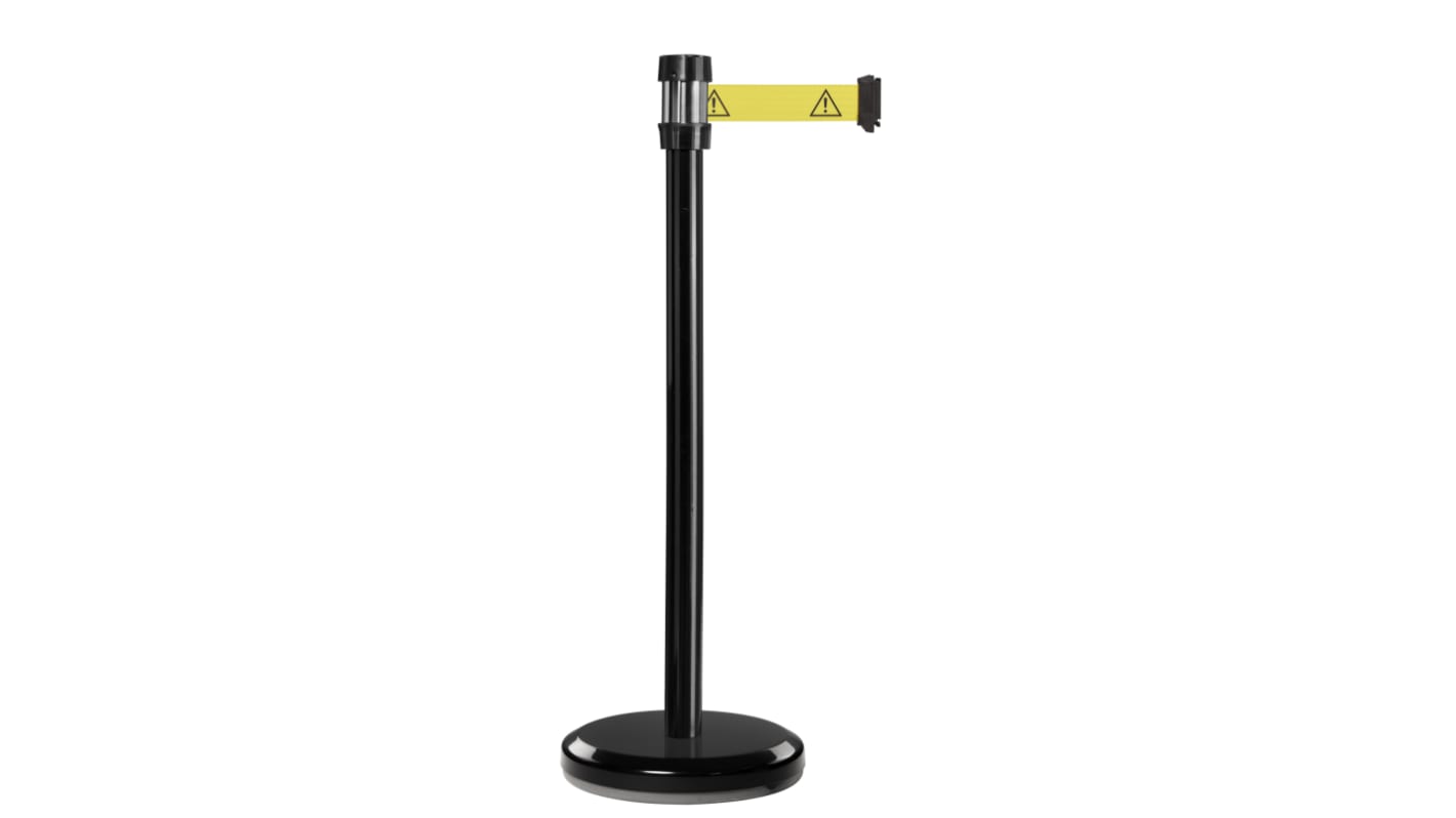 Viso Black Steel Retractable Barrier, 2m, Yellow Tape