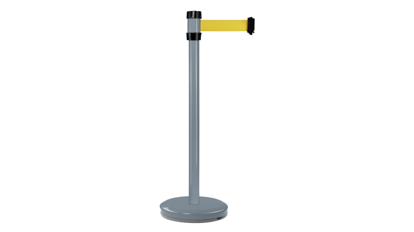 Viso Grey Steel Retractable Barrier, 2m, Yellow Tape