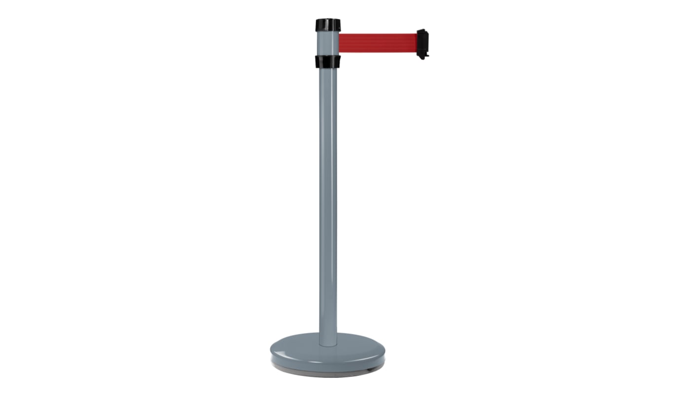 Viso Grey Steel Retractable Barrier, 2m, Red Tape