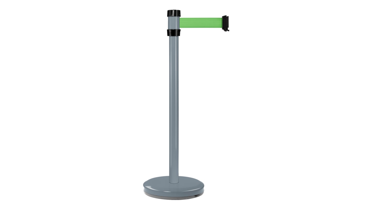 Viso Grey Steel Retractable Barrier, 2m, Green Tape