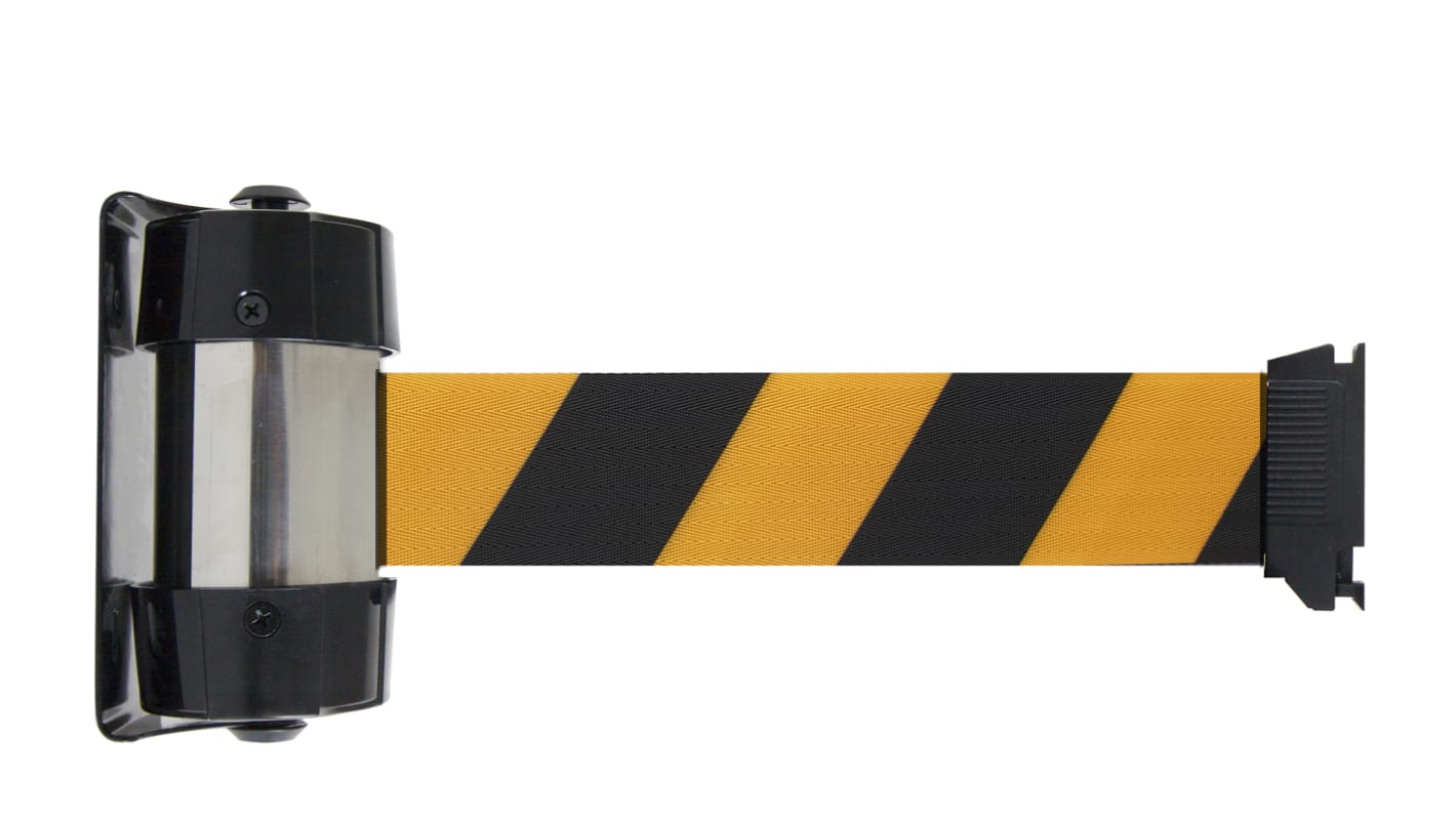 Viso Black & Yellow Steel Retractable Barrier, 4m, Black, Yellow Tape