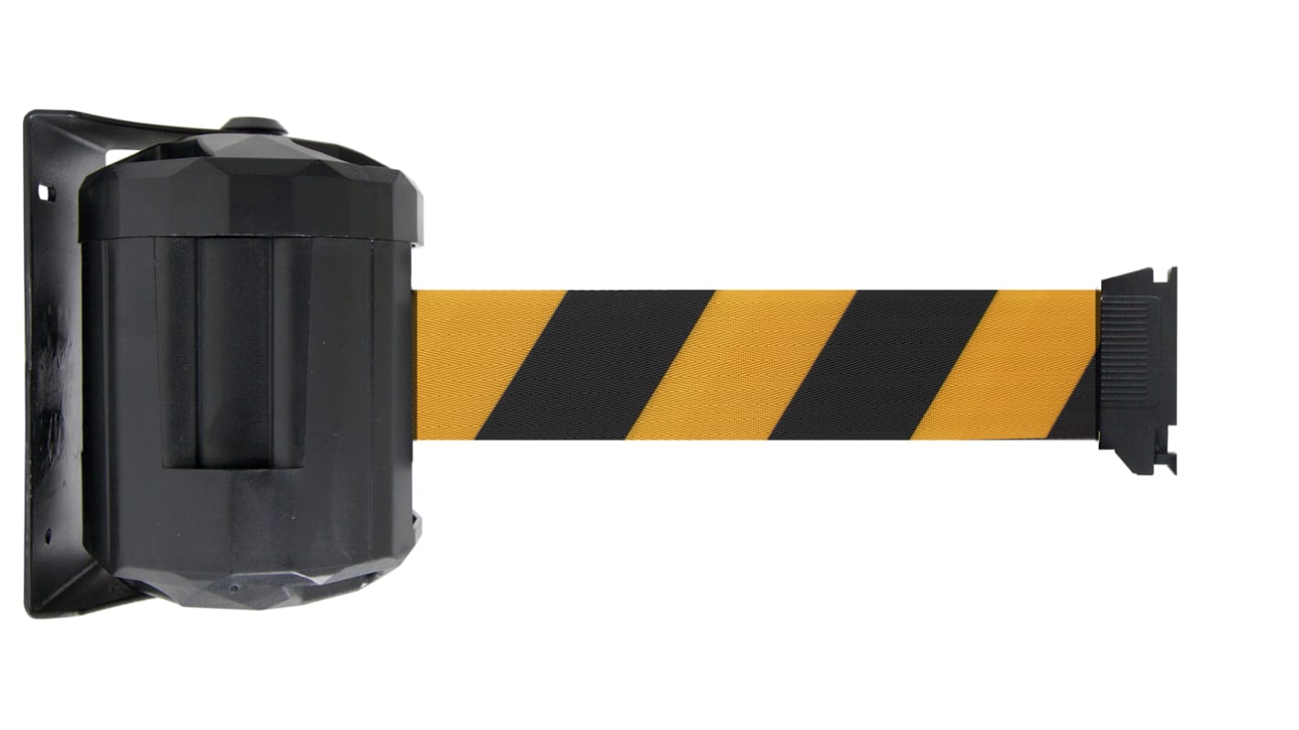 Viso Black & Yellow Steel Retractable Barrier, 2m, Black, Yellow Tape