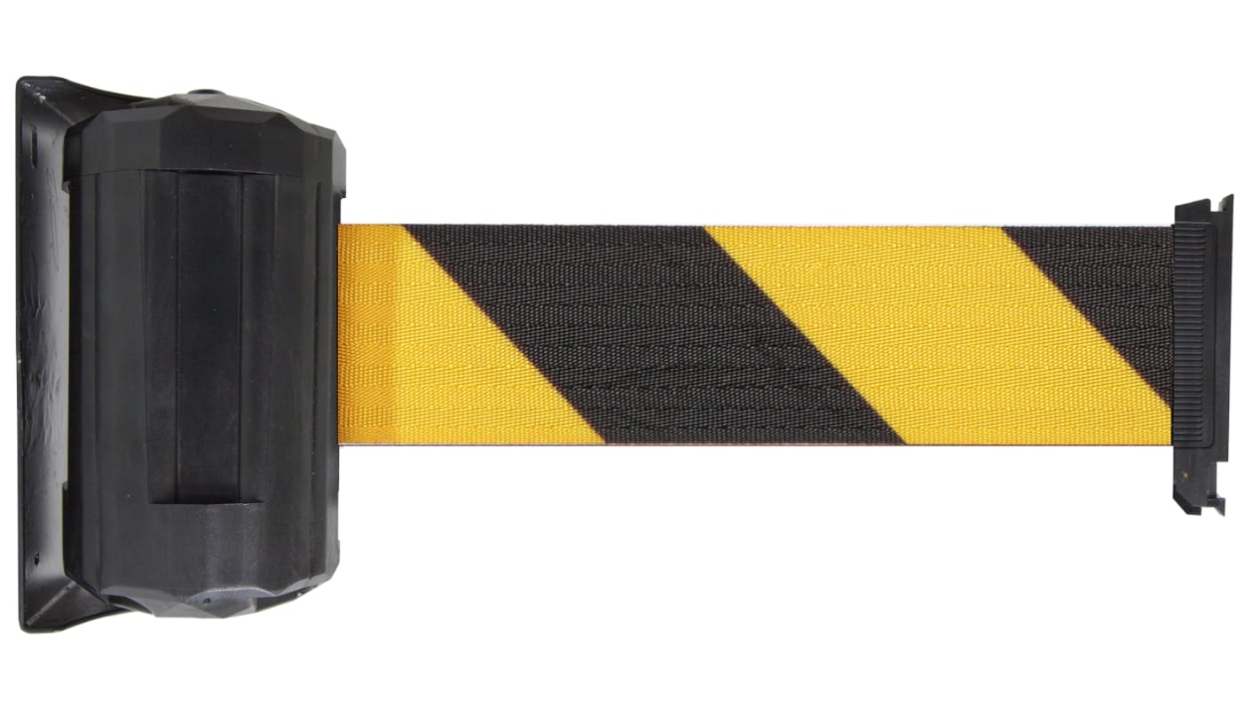 Viso Black & Yellow Steel Retractable Barrier, 4m, Black, Yellow Tape