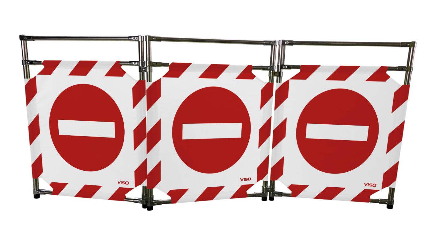 Viso Red & White Stainless Steel Folding Barrier, Grey Tape