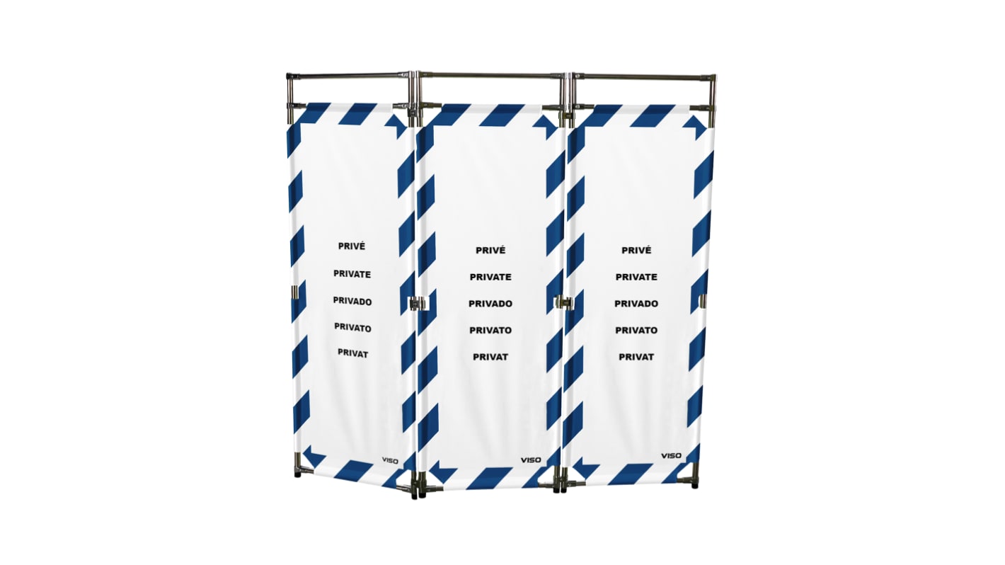 Viso Blue, White Stainless Steel Folding Barrier, Grey Tape