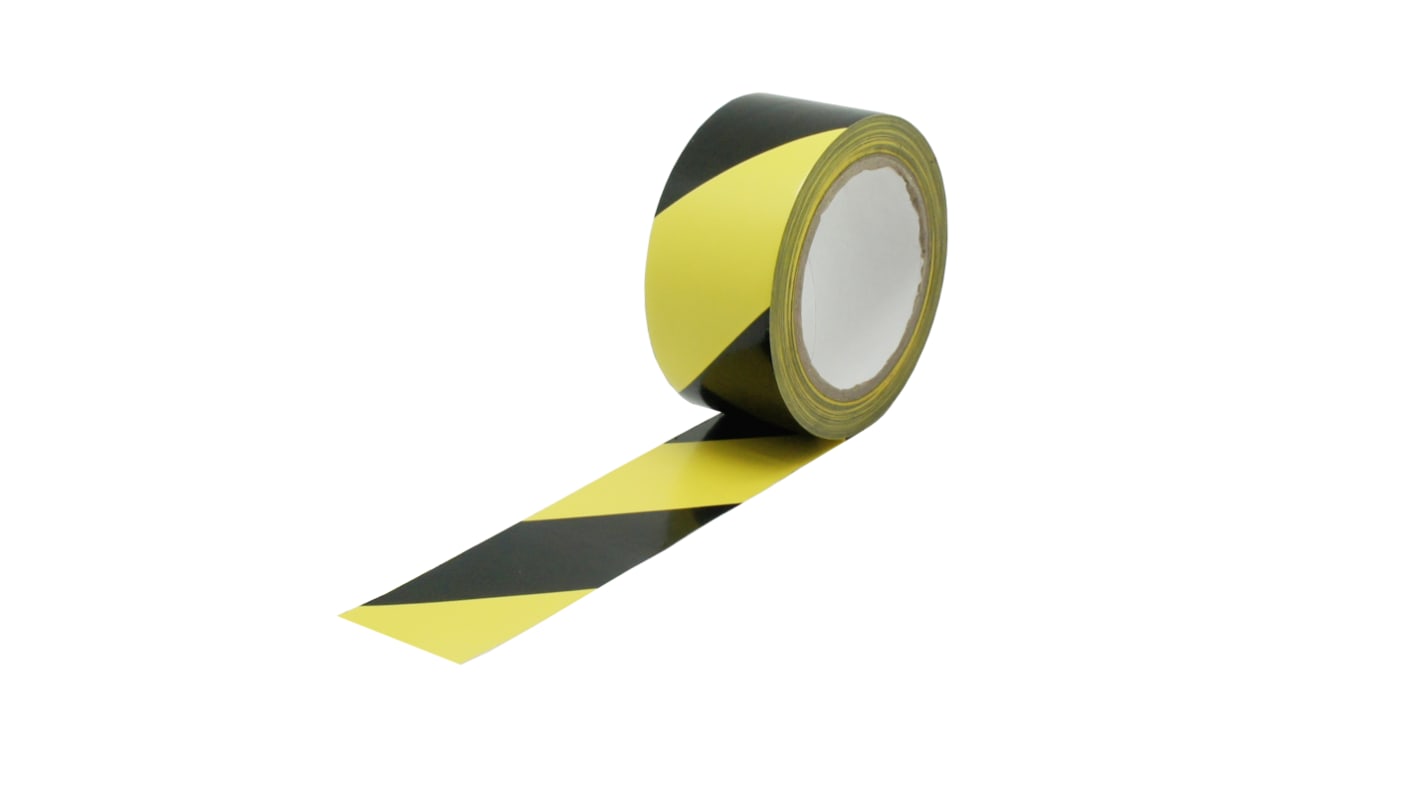 RS PRO Black/Yellow PVC 33mm Hazard Tape, 0.15mm Thickness