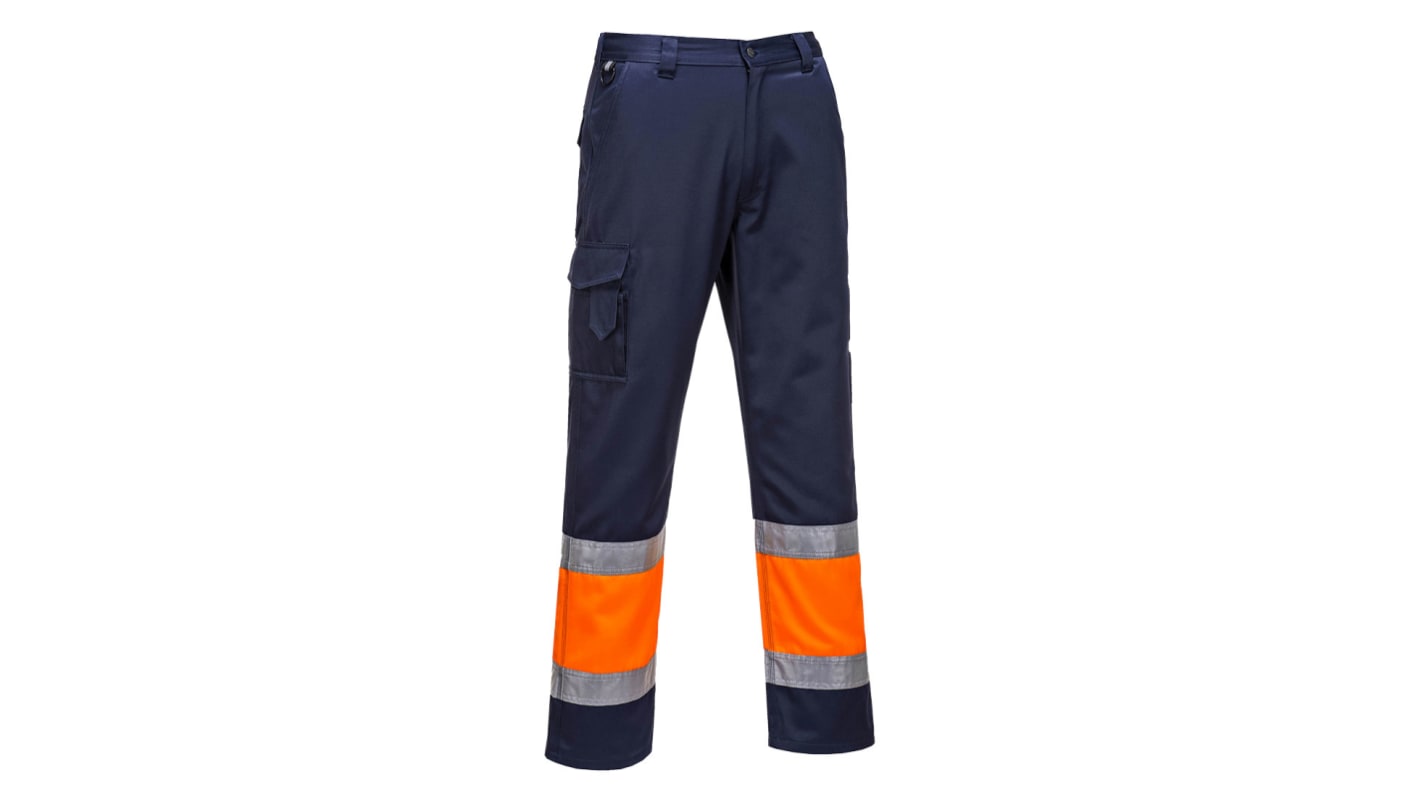 Portwest E049 Orange/Navy Stain Resistant Hi Vis Trousers, 40 → 41in Waist Size