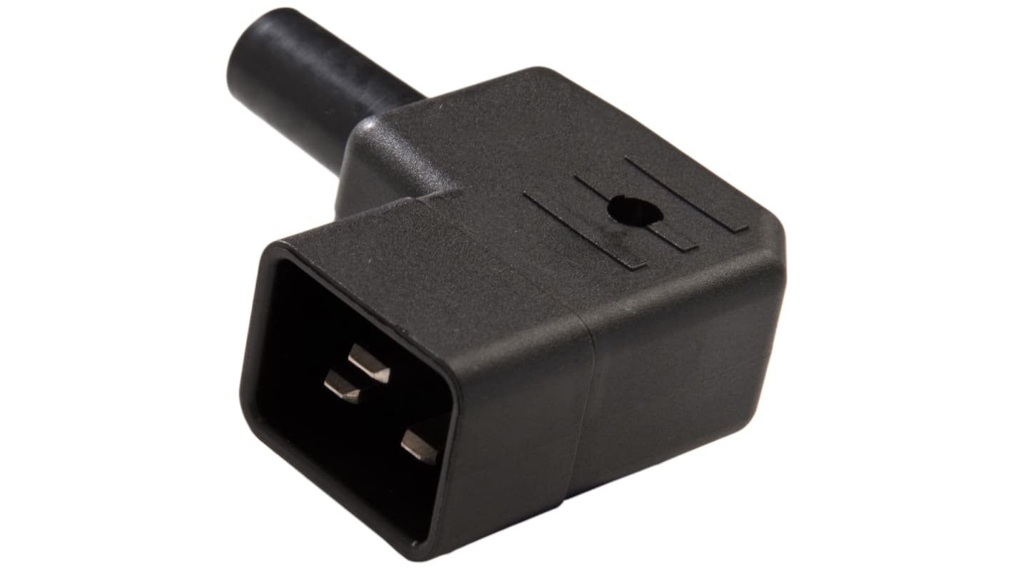 Conector IEC C20 macho RS PRO, Ángulo de 90° , Montaje de Cable, 250 V, 16A