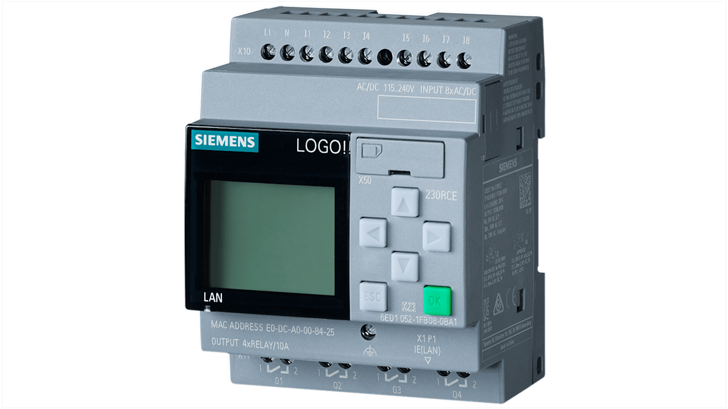 Módulo lógico Siemens ¡LOGOTIPO!, 115 V c.a./c.c., 230 V c.a./c.c, 8 entradas tipo Digital, 4 salidas tipo Relé,