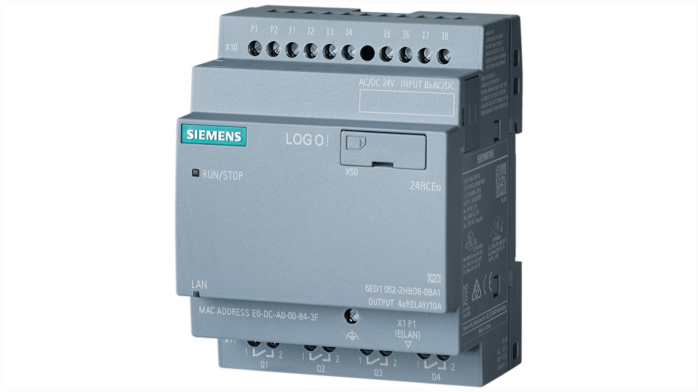 Módulo lógico Siemens ¡LOGOTIPO!, 24 V cc, 8 entradas tipo Digital, 4 salidas tipo Relé, comunicación Ethernet