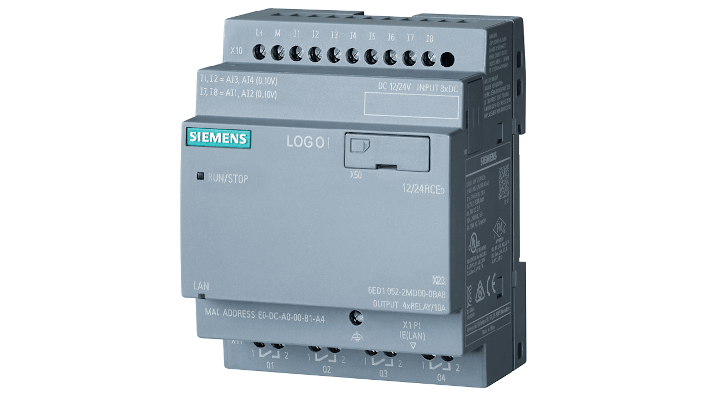 Módulo lógico Siemens ¡LOGOTIPO!, 12 → 24 V dc, 12 entradas tipo Analógico, Digital, 4 salidas tipo Relé,