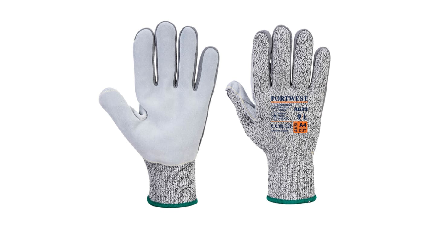 Guantes de Elastano, Elástico, Fibra de vidrio, HPPE, Poliéster Gris Portwest serie A630, talla 10