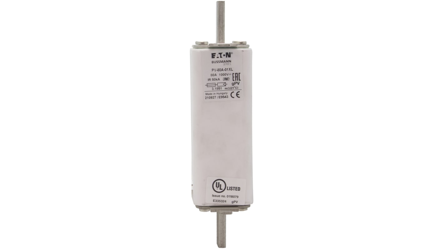 Fusibile con linguette, Eaton, 80A, fusibile 189 x 46.5 x 46.5mm, standard IEC 60269-6, fori di fissaggio da 189mm 1kV