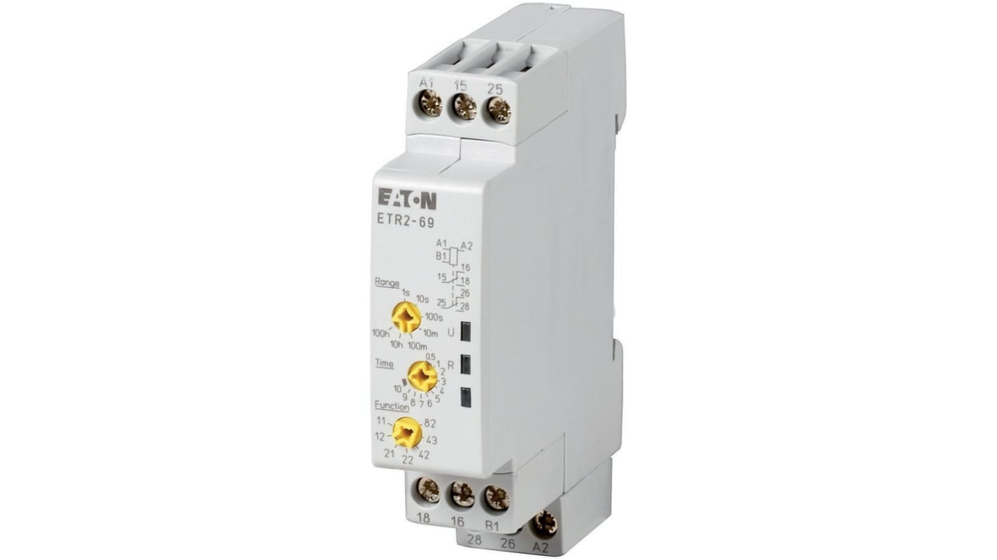 Timer Relay 240V ac 1-stykowy Eaton 0.05 → 360000s 262689 ETR2 Przekaźnik czasowy funkcyjny