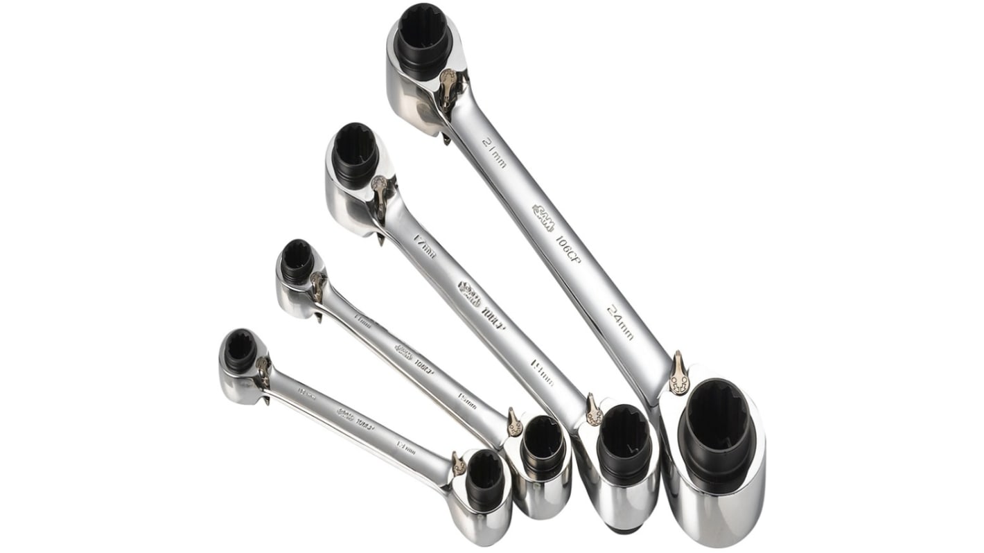 SAM 106CP Series 4-Piece Ring Spanner Set, 8 → 24 mm, Chrome Vandium Steel