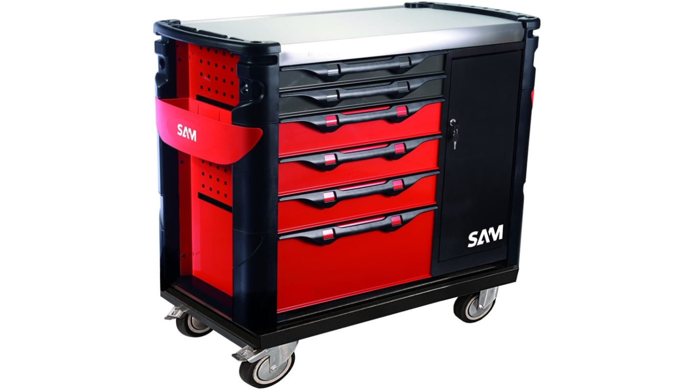 SAM 6 drawer Stainless Steel Wheeled Tool Trolley, 1.006m x 510mm x 1.162m