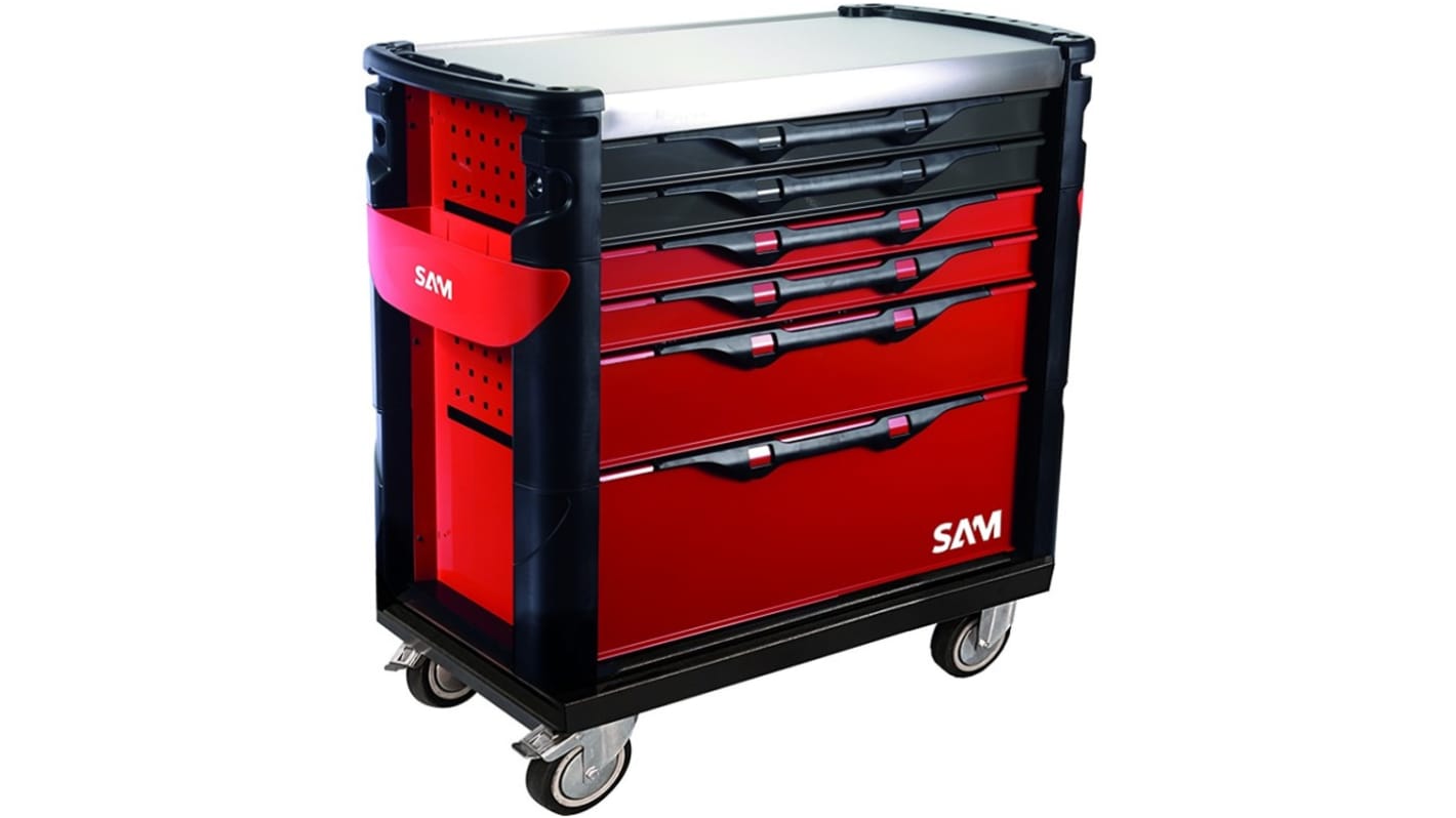 Maleta trolley para herramientas SAM de Acero Inoxidable con 6 cajones, 1.162m (l.) x 510mm (an.) x 1.006m (alt.)