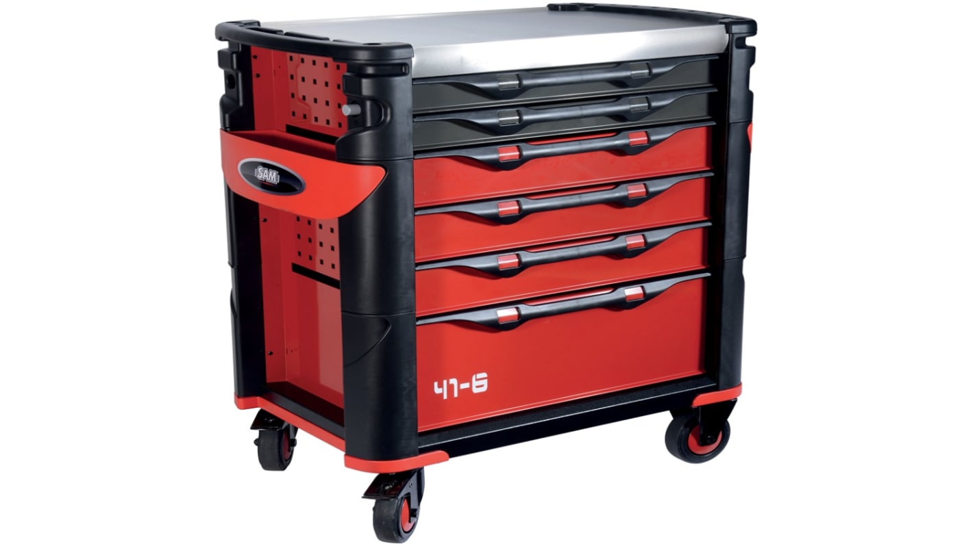 SAM 6 drawer Stainless Steel Wheeled Tool Trolley, 1m x 510mm x 834mm