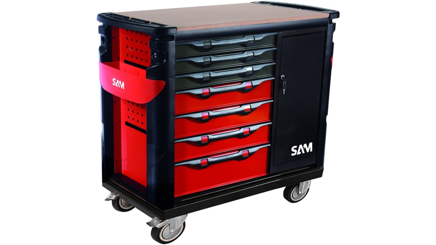 Maleta trolley para herramientas SAM de Acero Inoxidable con 7 cajones, 1.162m (l.) x 510mm (an.) x 1.006m (alt.)