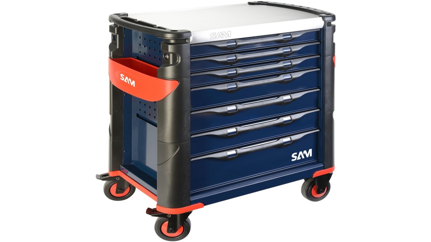 SAM 7 drawer Stainless Steel Wheeled Tool Trolley, 1m x 510mm x 834mm