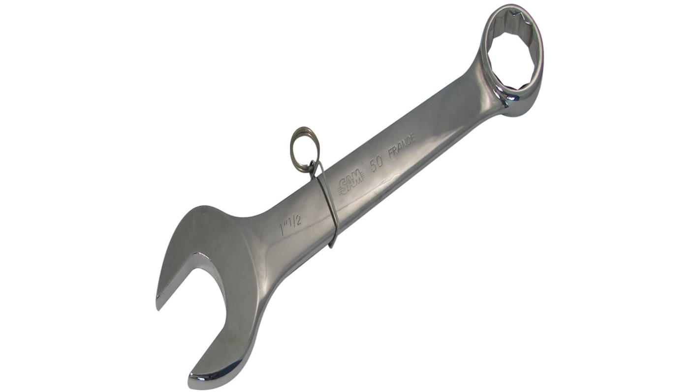 SAM Ratchet Combination Spanner, 198 mm Overall, 5/8in Jaw Capacity, Comfortable Soft Grip Handle