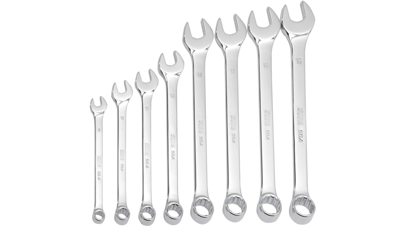 SAM 50A Series 8-Piece Combination Spanner Set, 8 → 19 mm, Chrome Vandium Steel