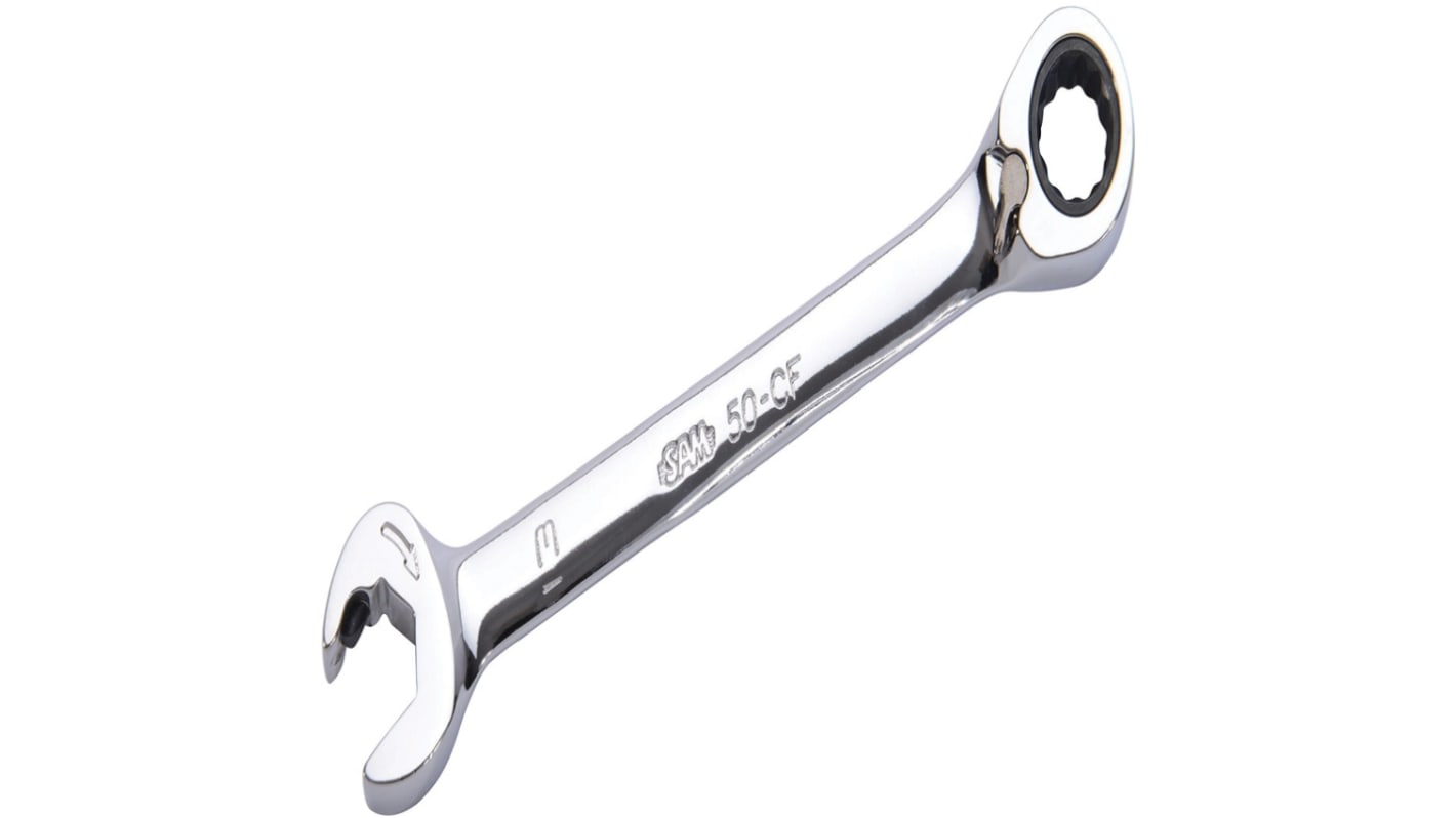 SAM Ratchet Combination Spanner, 198 mm Overall, 15mm Jaw Capacity