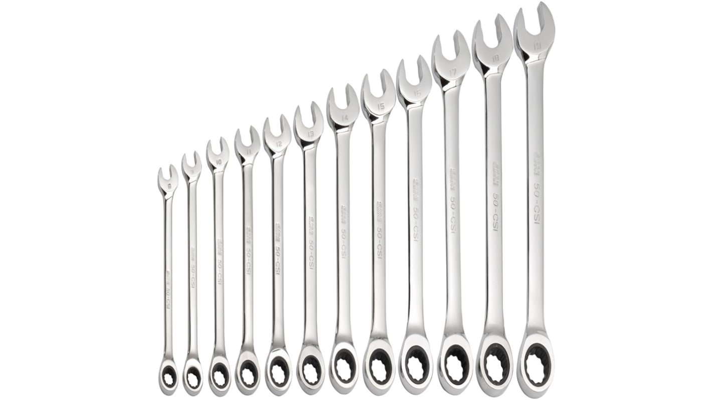 SAM 50 Series 12-Piece Combination Spanner Set, 8 → 19 mm, Chrome Vandium Steel