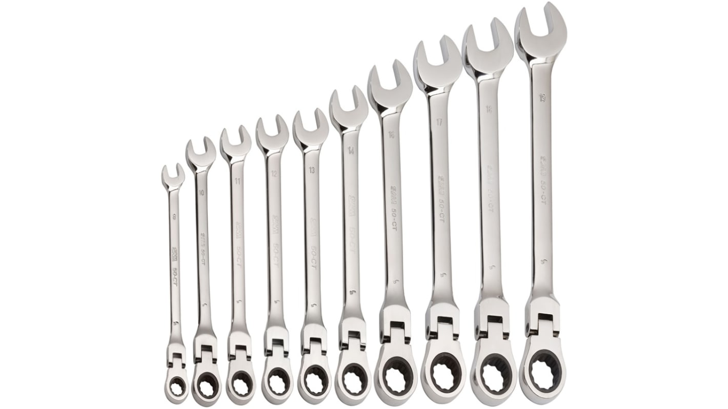 SAM 50 Series 10-Piece Combination Spanner Set, 8 → 19 mm, Chrome Vandium Steel