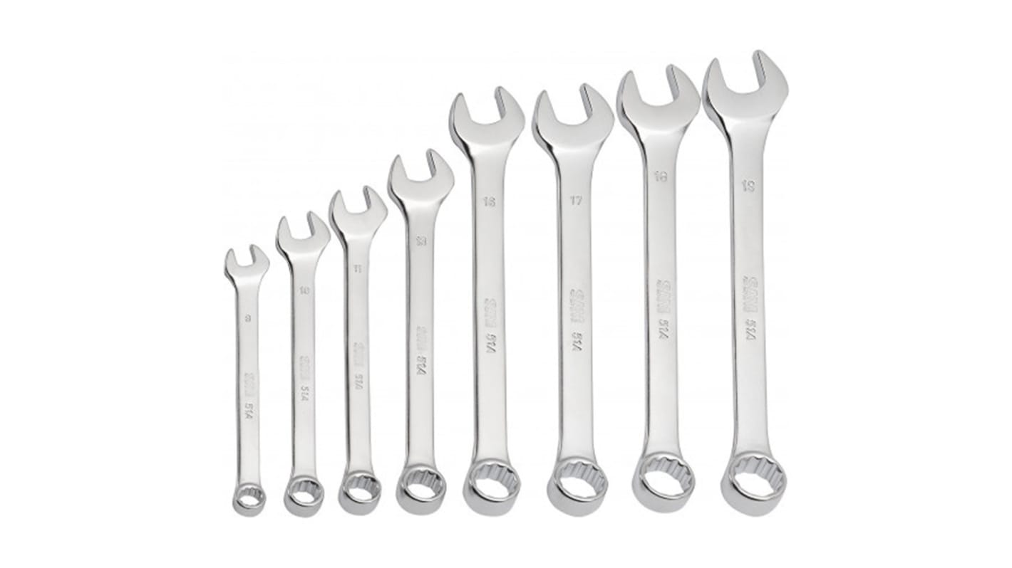 SAM 51A Series 8-Piece Combination Spanner Set, 8 → 19 mm, Chrome Vandium Steel