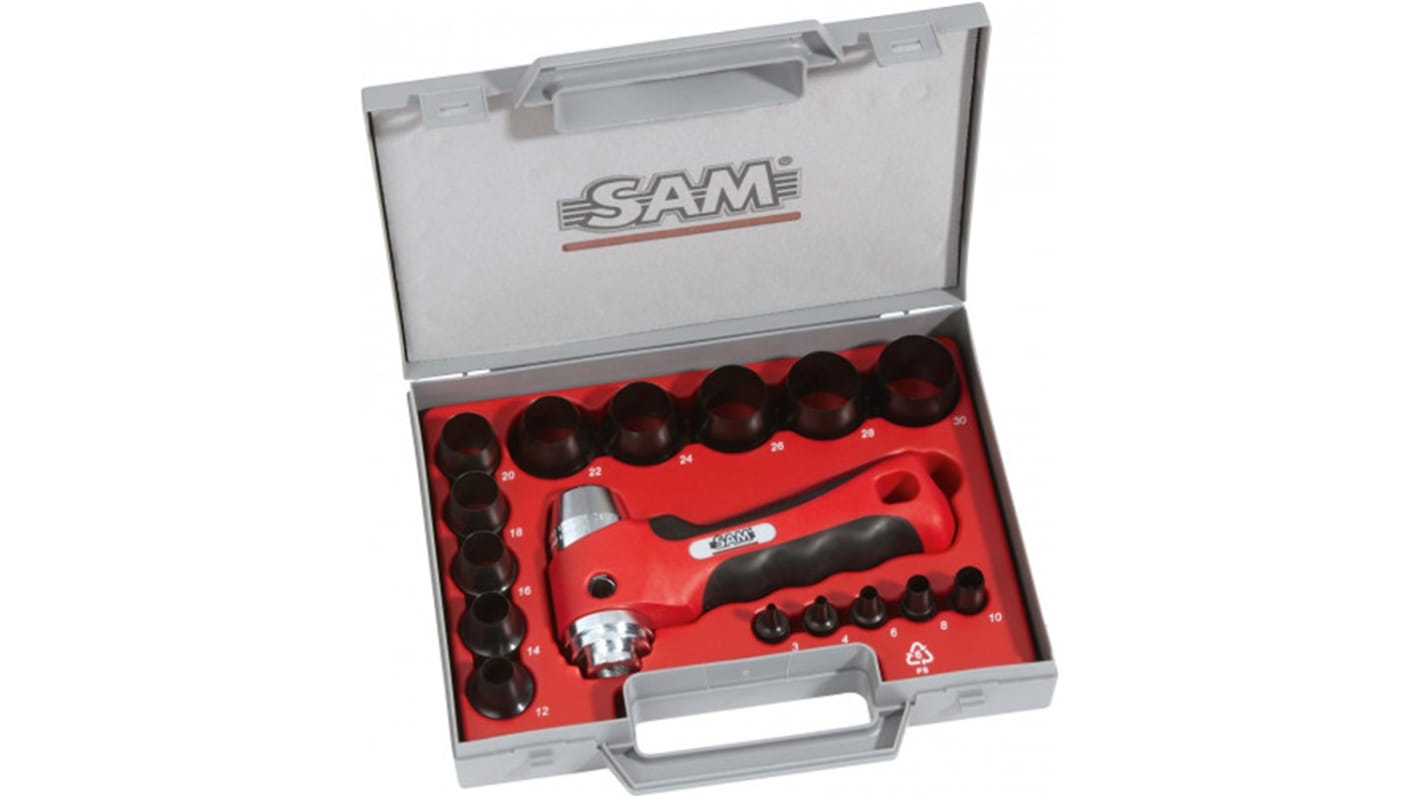 Kit de punzones SAM 694-C-16-N, 16 piezas de 3 → 30mm, uso manual