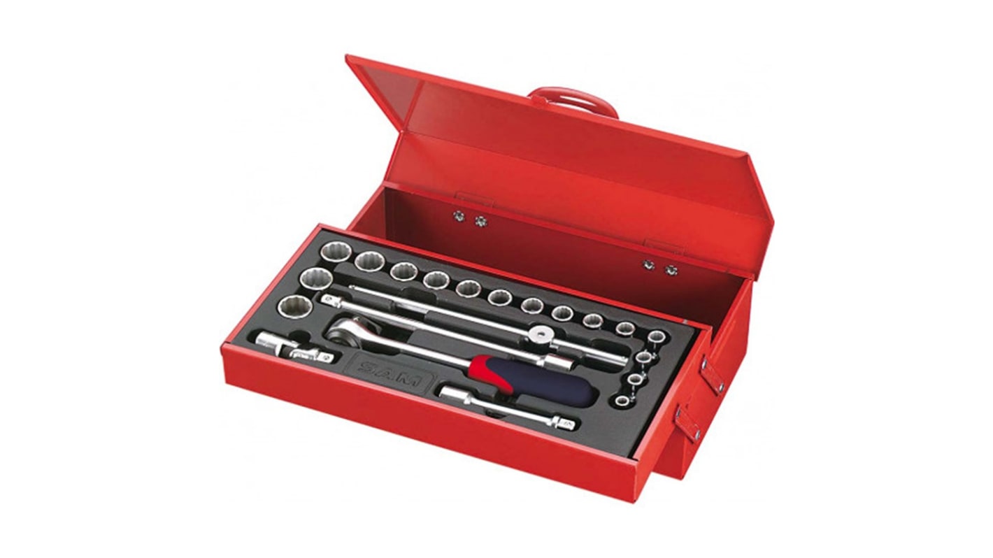 SAM 21-Piece Metric 1/2 in Standard Socket Set with Ratchet, Hex Bit