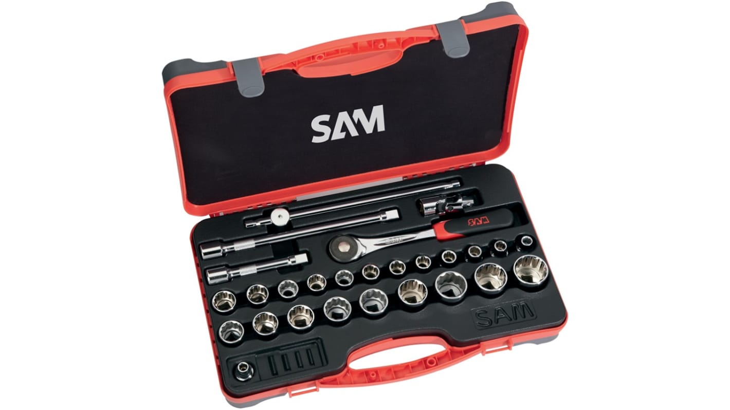 SAM 27-Piece Metric 1/2 in Standard Socket Set with Ratchet