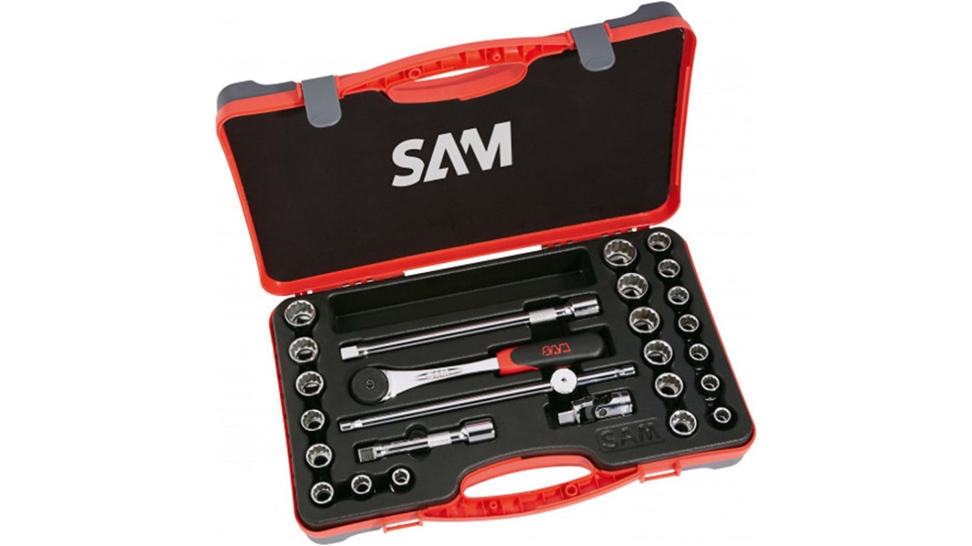 SAM 26-Piece Imperial, Metric 1/2 in Standard Socket Set with Ratchet