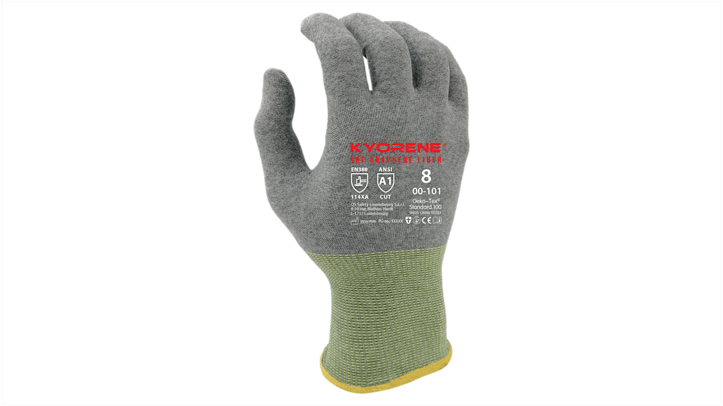 KYORENE 00-101 Grey Graphene Abrasion Resistant, Cut Resistant, Puncture Resistant, Tear Resistant Gloves, Size 8