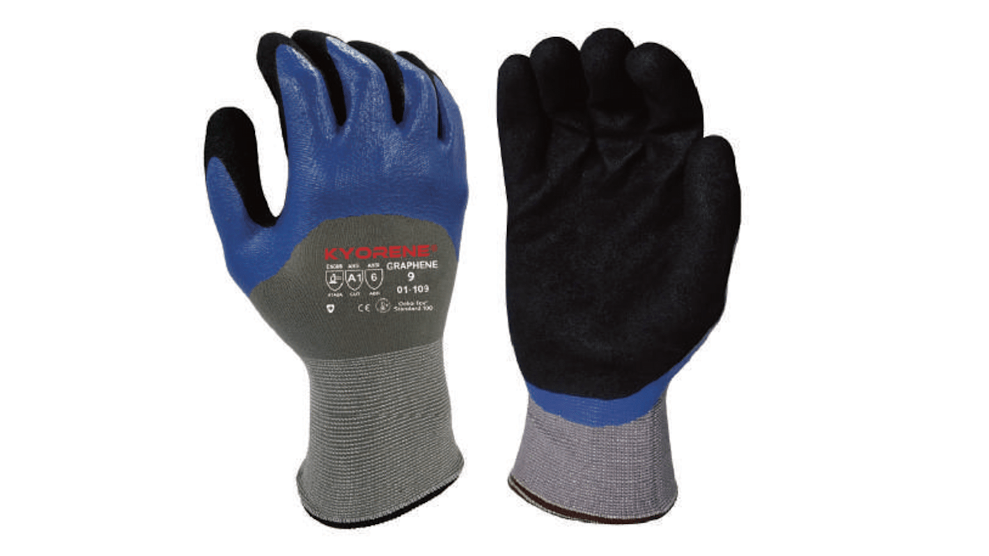 KYORENE 01-109 Black, Blue, Grey Graphene, Nylon Thermal Gloves, Size 10, Nitrile Micro-Foam Coating