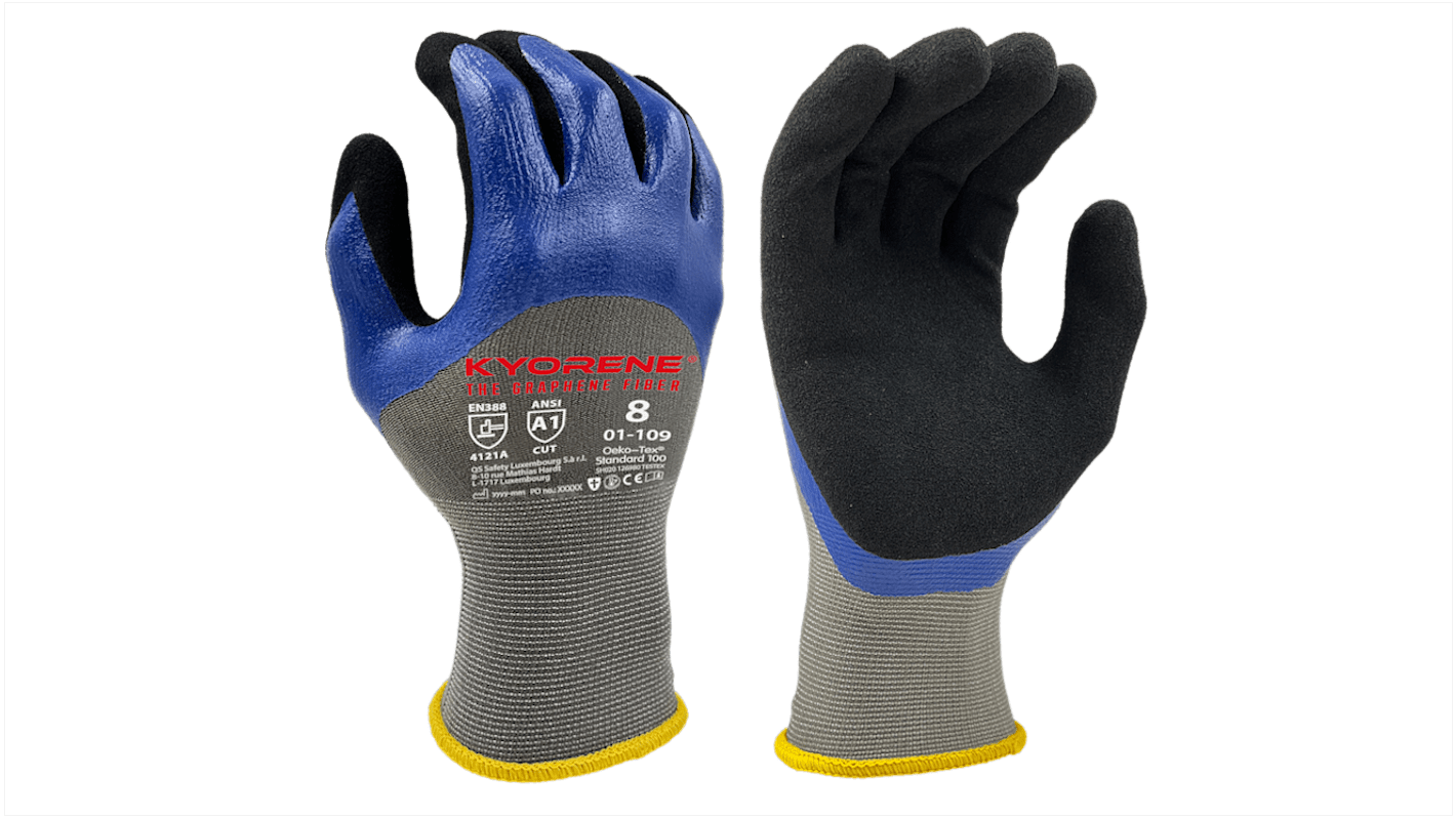 KYORENE 01-109 Black, Blue, Grey Graphene, Nylon Thermal Gloves, Size 11, Nitrile Micro-Foam Coating