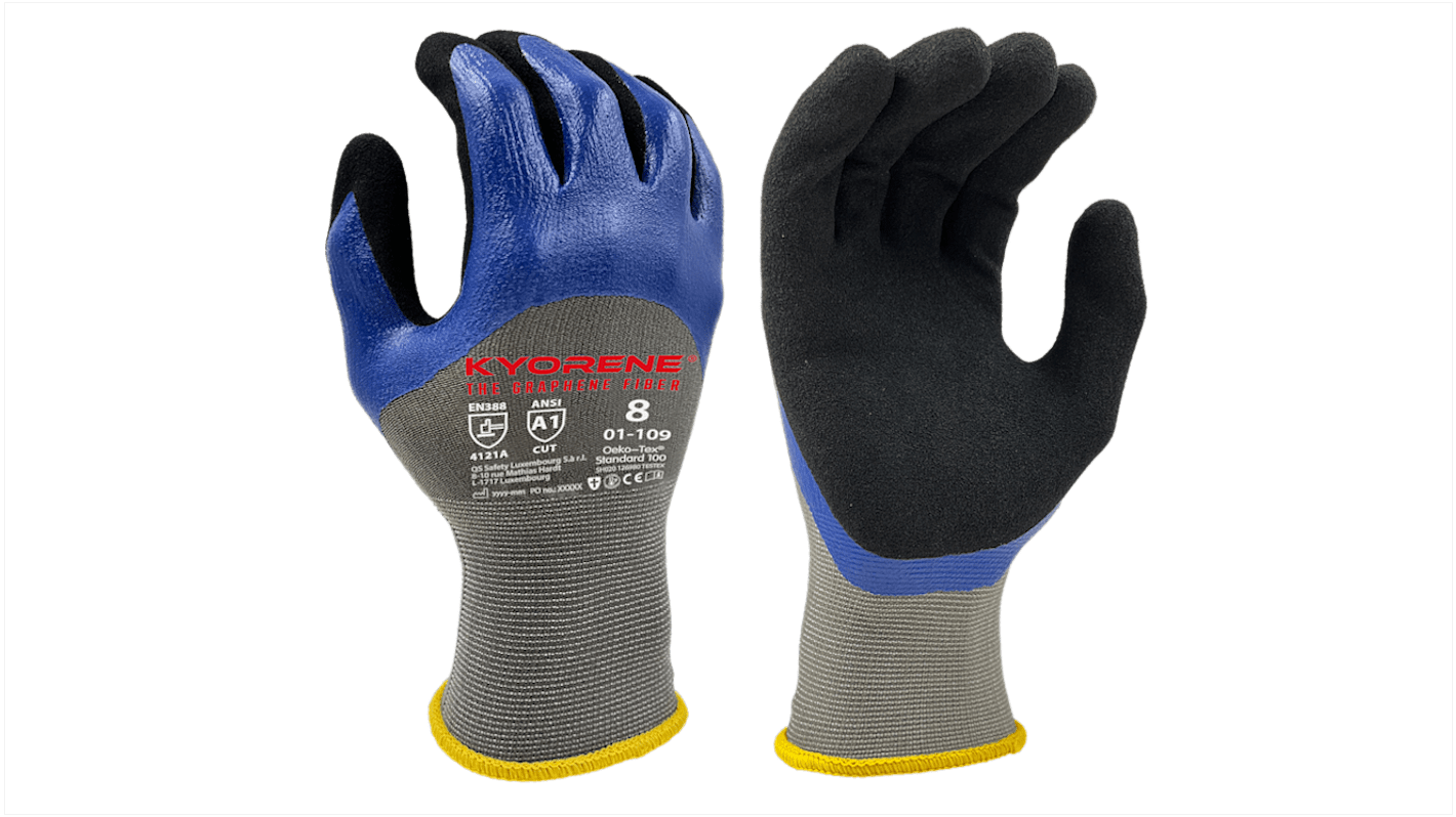 KYORENE 01-109 Black, Blue, Grey Graphene, Nylon Thermal Gloves, Size 6, Nitrile Micro-Foam Coating