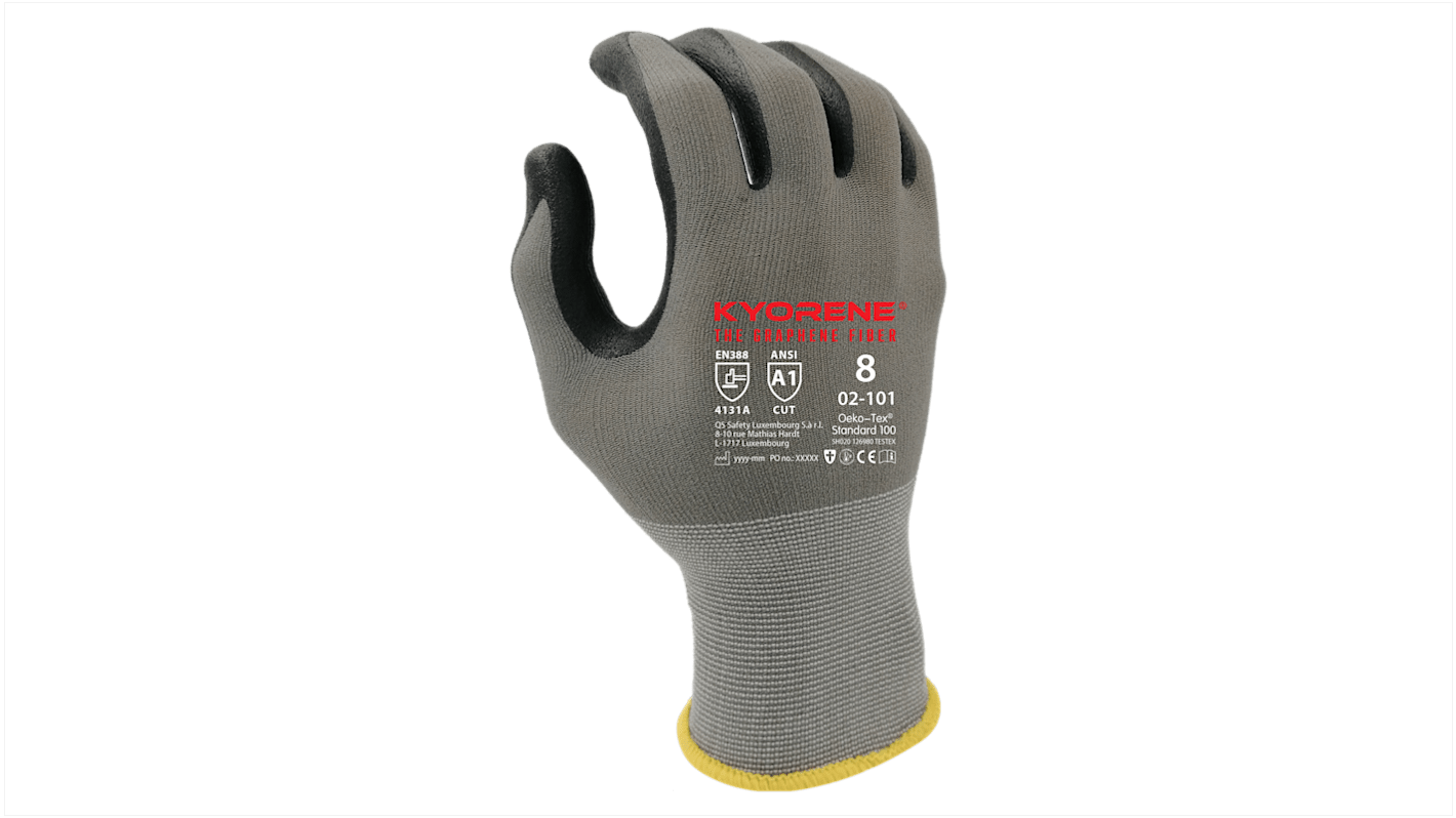 Guantes de Grafeno Negro; gris KYORENE serie 02-101, talla 11, con recubrimiento de Espuma de nitrilo, Resistentes a la