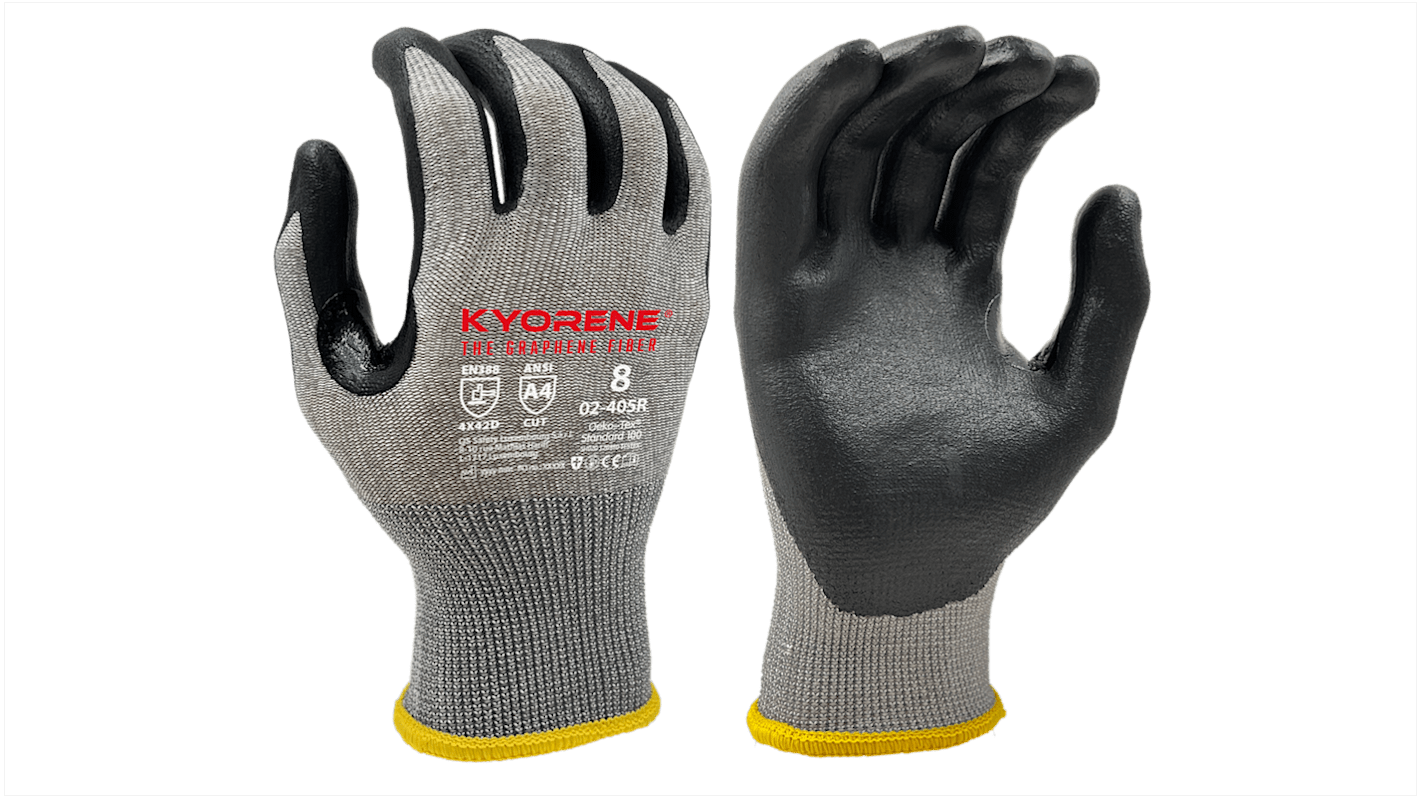 KYORENE 02-405R Black, Grey Graphene, Nylon Cut Resistant Gloves, Size 11, Nitrile Foam Coating