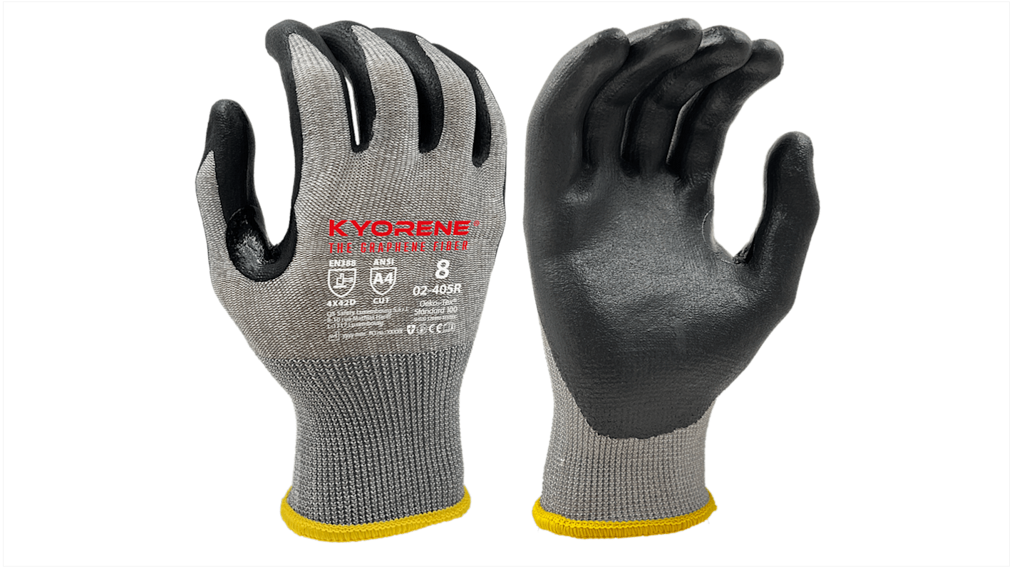 KYORENE 02-405R Black, Grey Graphene, Nylon Cut Resistant Gloves, Size 9, Large, Nitrile Foam Coating