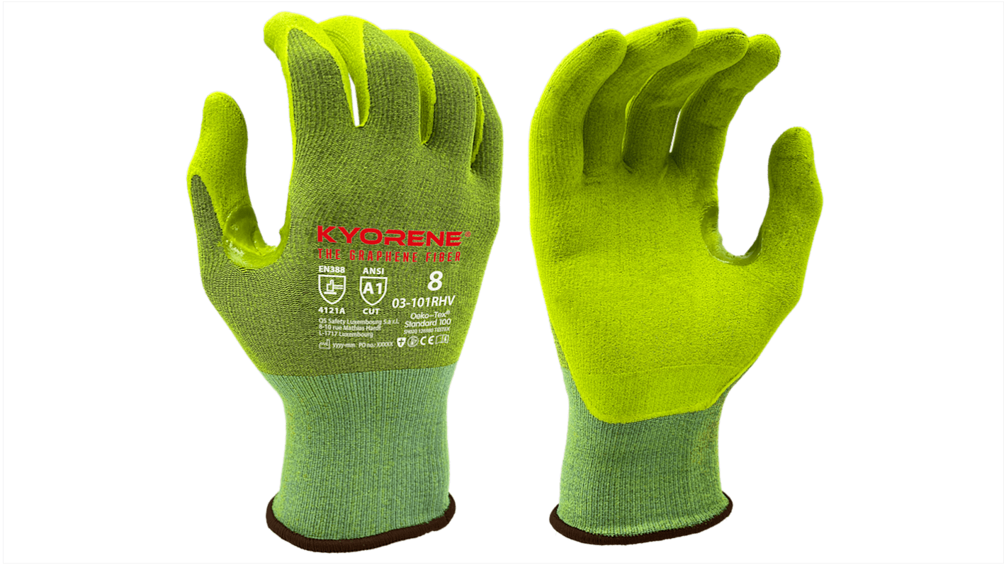 Guantes de Grafeno, Nylon Amarillo KYORENE serie 03-101R HV, talla 6, con recubrimiento de Nitrilo, Uso general