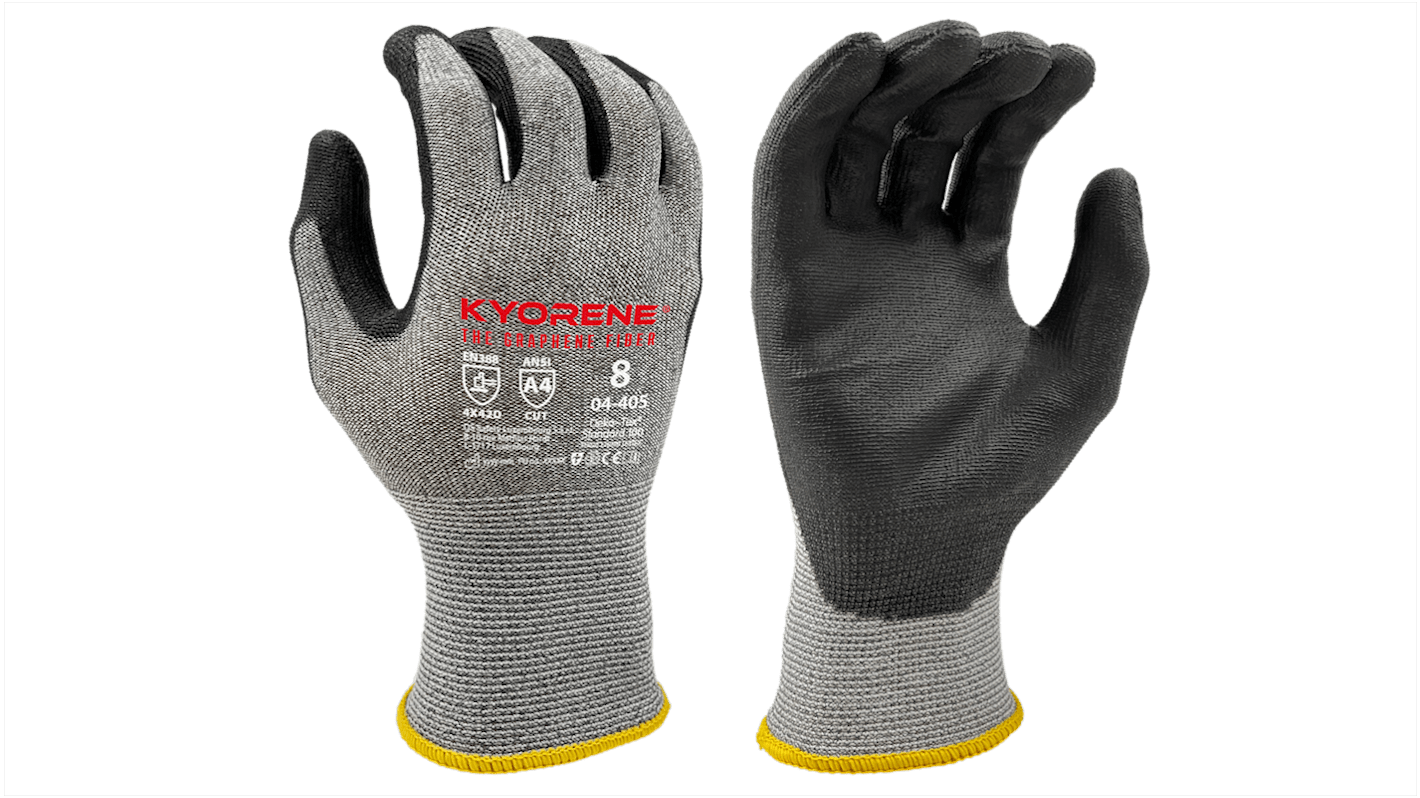 Guantes de Grafeno, Nylon Negro; gris KYORENE serie 04-405, talla 10, con recubrimiento de Poliuretano